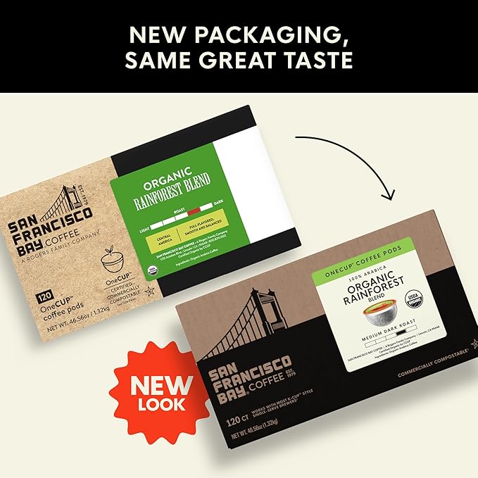 San Francisco Bay Compostable Coffee Pods - Organic Rainforest Blend (120 Ct) K Cup Compatible including Keurig 2.0, Medium Dark Roast