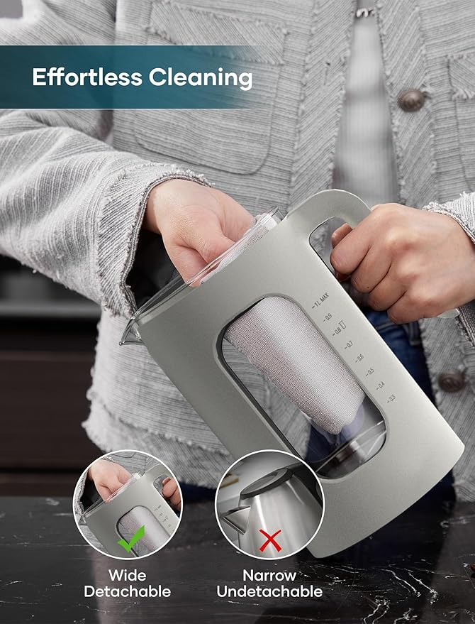 Electric Tea Kettle, Electric Kettle with Tea Infuser, ±1℉ Knob Temperature Control, BPA-Free Glass, 1200W Fast Heating, Easy to Clean, 1 Liter (Cream White)