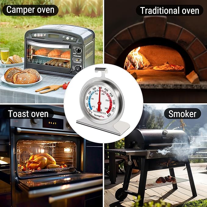 TempPro Oven Thermometer for Gas Oven, 50-300°C/100-600°F Smoker Temperature Gauge with 431 Stainless Steel, Analog Instant Read Cooking Thermometer (Previously ThermoPro)