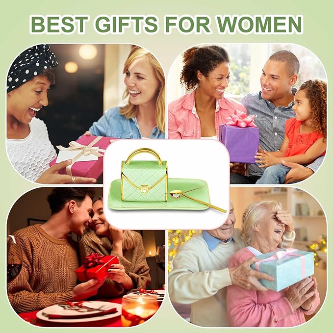 Zubebe 1 Set Coffee Mug Elegant Handbag Shaped Cup Mother's Day Modern Ceramic Purse Mug with Spoon and Saucer, 10oz Cute Creative Tea Cup for Woman Girls Gift (Light Green)