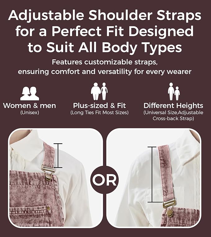 Denim Apron with Pockets for Hair Stylist Gardening Craftsmen Barista Women Hairdresser Jean Work Apron Cross Straps
