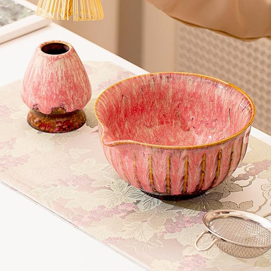Matcha Set -18 oz matcha bowl Suitable for Traditional Japanese Tea Ceremony Beginner Matcha Tool (5.91x2.91 inches) (Pink)