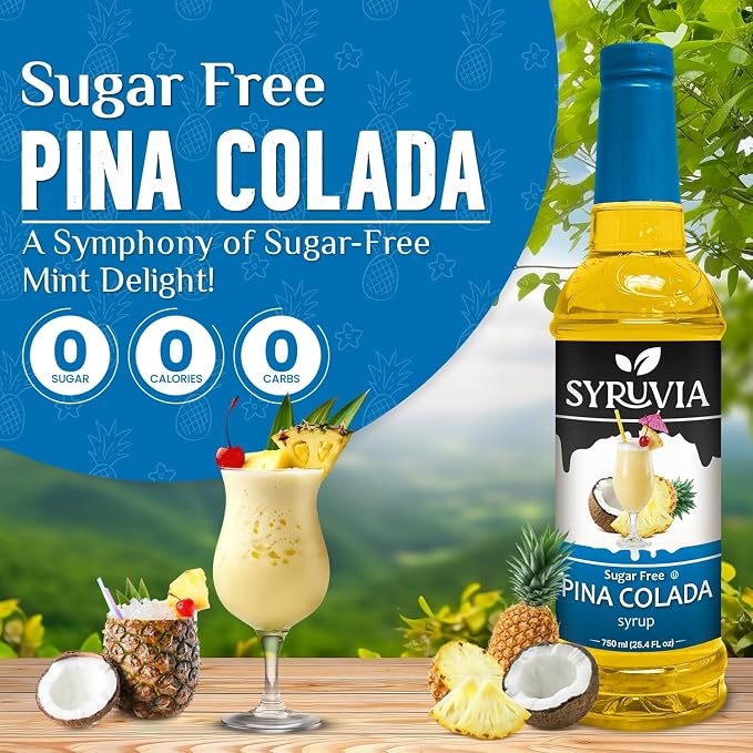 Syruvia Sugar Free Pina Colada Syrup, Flavored Syrup for Cocktails, Drinks, Lemonades, Iced Teas, and Desserts – 25.4 fl oz, With Pump - Image 3