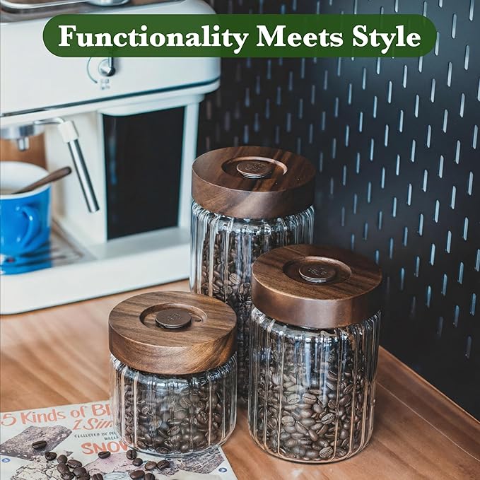 Decorative Borosilicate Glass Jar with Airtight Wooden Lid (1, Clear - Wood Lid with Valve, 54 oz/1600ml)