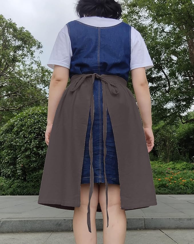 Unisex Chef Aprons White Retro Cotton Maid Short 2 Pockets Waist Waiter Waitress Half Apron - Image 3