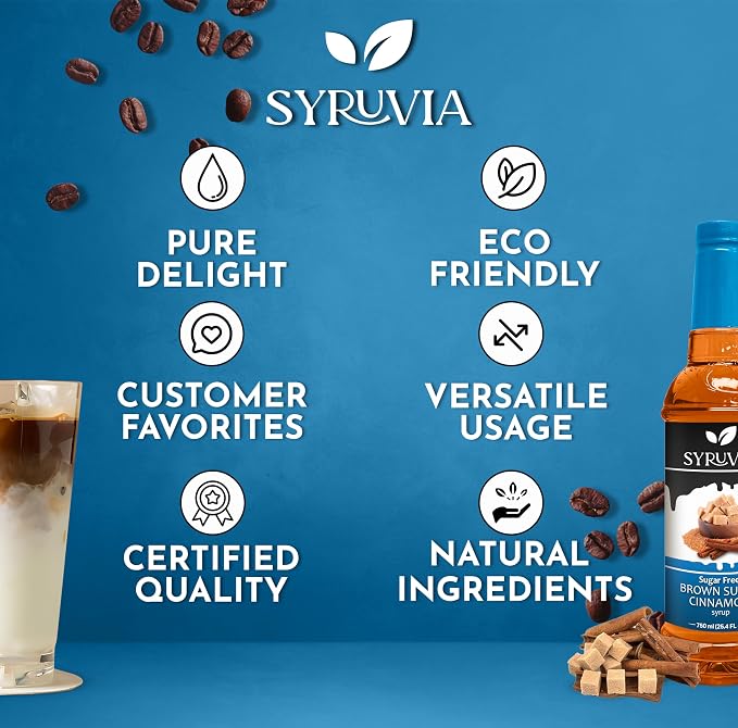 Syruvia Sugar Free Coffee Syrup, Brown Sugar Cinnamon Flavored Syrup for Drinks, Lattes, and Desserts – 25.4 fl oz, With Pump - Image 5