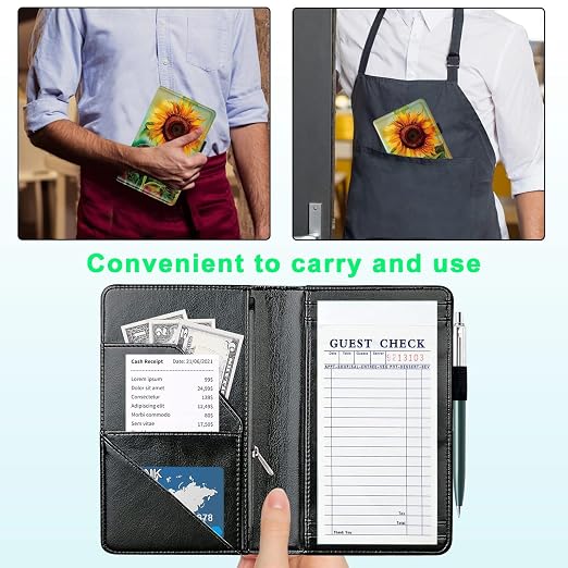 Server Books for Waitress, with 7 Large Pockets, Waiter Serving Book, Waitstaff Server Order Pads, Cute PU Leather Server Book with Pen Holder Fit Server Apron, Africa Turban Woman - Image 4
