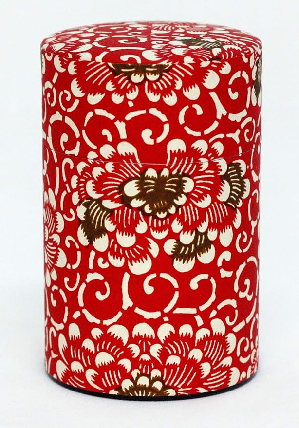 Washi Paper Tea Tin Canister: Long 3.5oz (100g) Fiery Chrysanthemum (#115), Japan