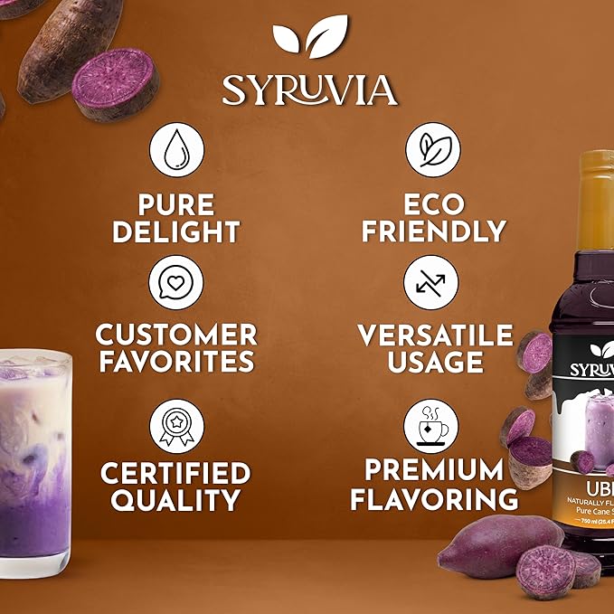 Syruvia Ube Flavored Syrup for Drinks, Cocktails, Lemonades, Iced Teas and Desserts – 25.4 fl oz, With Pump