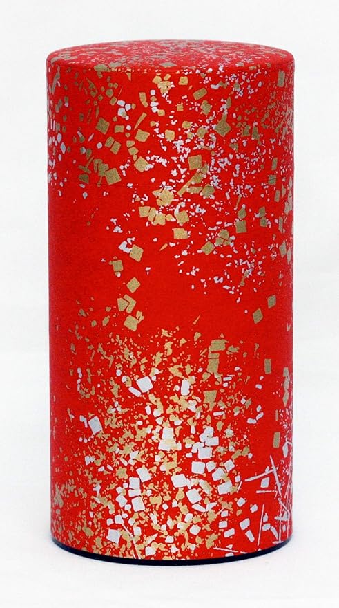 Washi Paper Tea Tin Canister: Long 7oz (200g) Gold and silver stardust in the red sky (#88), Japan