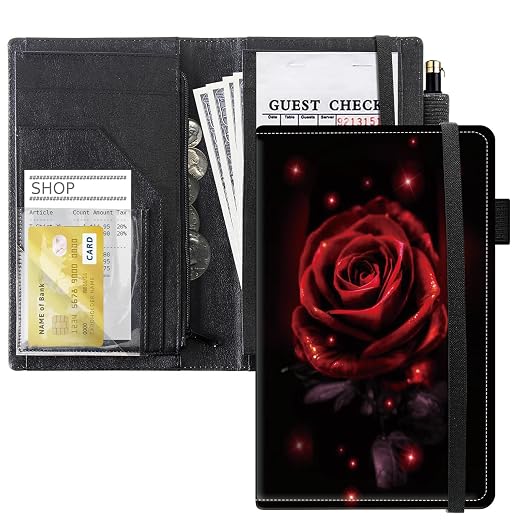 Server Books for Waitress, 5x9 Inch Waitstaff Server Order Pads, 11 Large Pockets, Cute PU Leather Waitress Book Server Wallet with Elastic Band Fit Server Apron,Red Rose by Unknown
