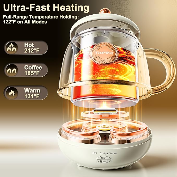 TOPWIT Electric Travel Kettle, 14oz Rapid Heating Up to 212°F, Temperature Control Heating Coffee Mug Warmer for Warm Drinks, Portable Tea Kettle for RV, Camping, Gift for Family/Friends/Elders, 110V