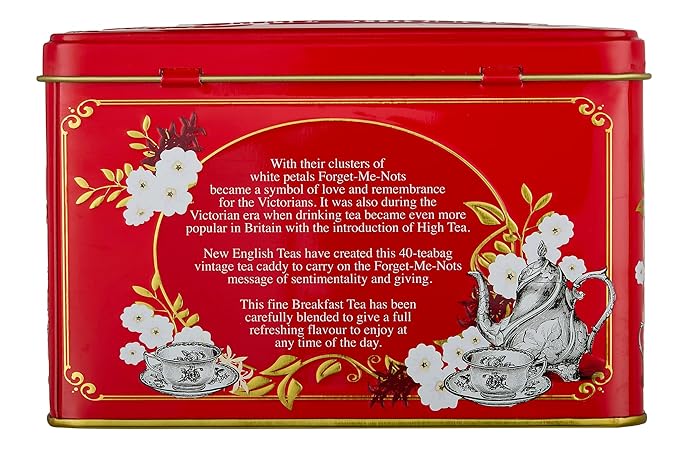 New English Teas Vintage Victorian Tea Tin in Berry-Red with 40 English Breakfast Teabags