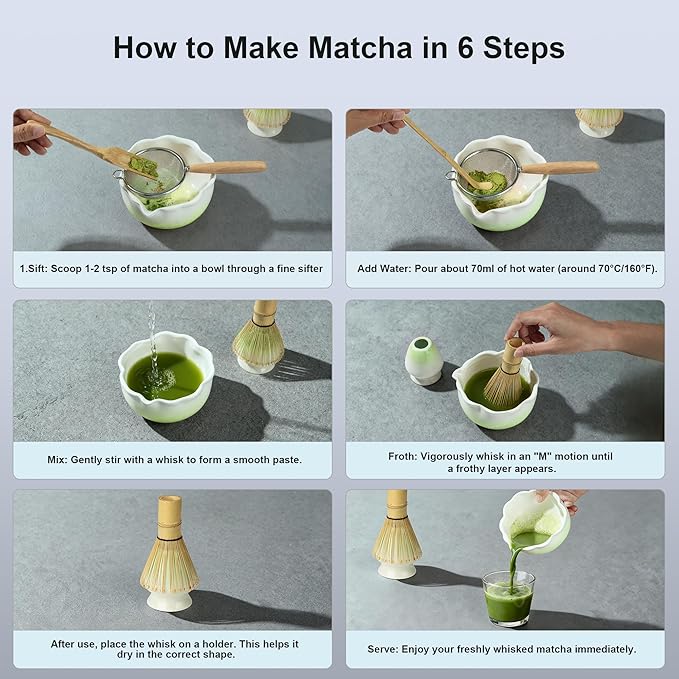 8Pcs Matcha Whisk Set with Floral Ceramic Matcha Bowl, Wooden-Handled Sifter, Bamboo Whisk, Whisk Holder, Bamboo Scoop, Scoop Rest, Spoon, Tea Towel, Greeting card, Gift for Beginners