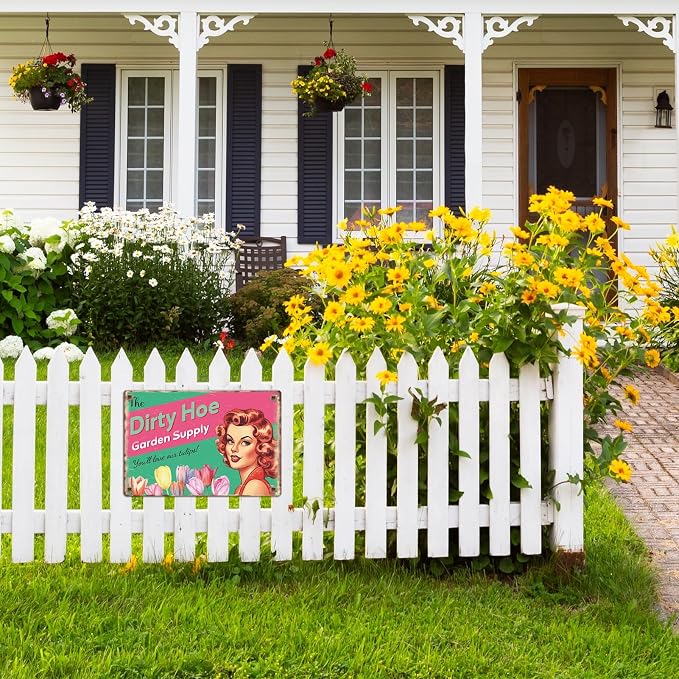 Dirty Hoe Garden Supply Retro Metal Sign Flowers Tulips Colorful Tin Sign For Garden Art Home Office Living Room Bar Cafe Club Wall Decor Hanging Painting 12 X 8 Inch - Image 4