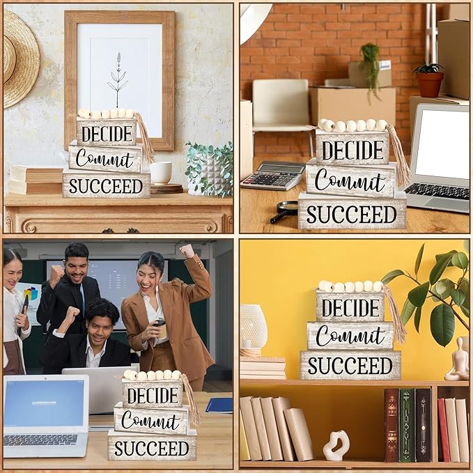 Moucuny 4 Pcs Wooden Tabletop Decor Tiered Tray Decor Centerpiece Rustic Decorative Block Signs Gift Farmhouse Table Decoration for Home Kitchen