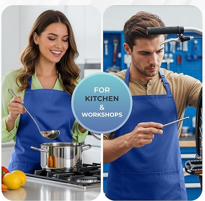 Utopia Kitchen 4 Pack Bib Apron Adjustable with 2 Pockets, Water and Oil Resistant, Cooking Kitchen Chef Apron for Women Men