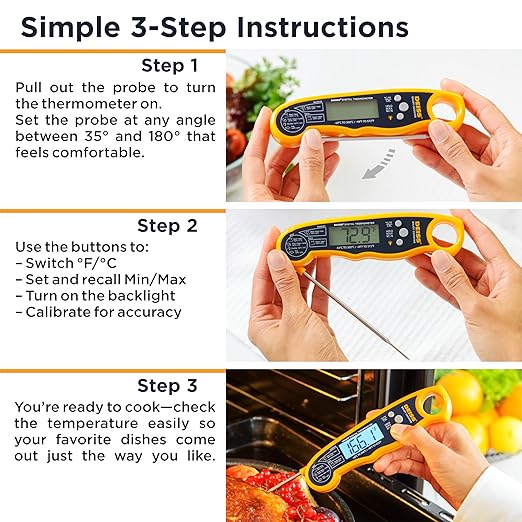 Deiss PRO Digital Meat Thermometer – Ultra Fast Digital Cooking Thermometer with Backlight Display - Waterproof Thermometer for Beef, Poultry, BBQ – Instant Read Candy Thermometer