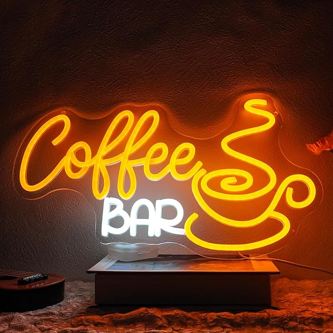 Coffee Bar Neon Sign Dimmable Coffee Corner Neon Light Sign for Business Decor Letters Yellow Led Signs for Pub Cafe Home Bar Restaurant Art Wall Decor Gift 16.5" x 9.1"