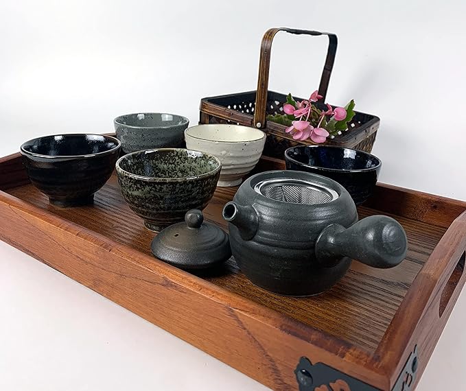 JapanBargain 1608, Wooden Serving Tays with Handle Rectangle Butler Tray Breakfast Lunch Bento Dinner Tray Tea Serving Tray Platter, 16.5 x 10.75 inch, 2-Pack