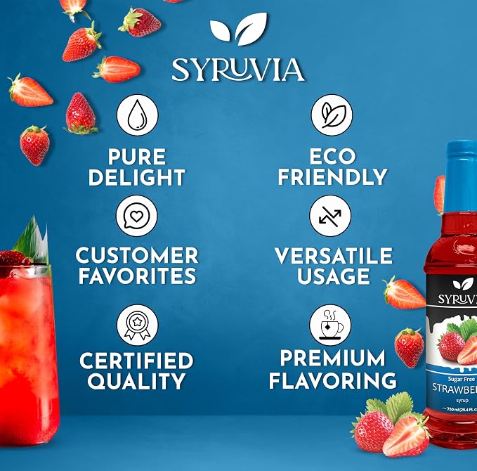 Syruvia Sugar-Free Strawberry Syrup, Flavored Syrup for Drinks, Cocktails, Lemonades, Iced Teas, and Desserts – 25.4 fl oz, With Pump - Image 5