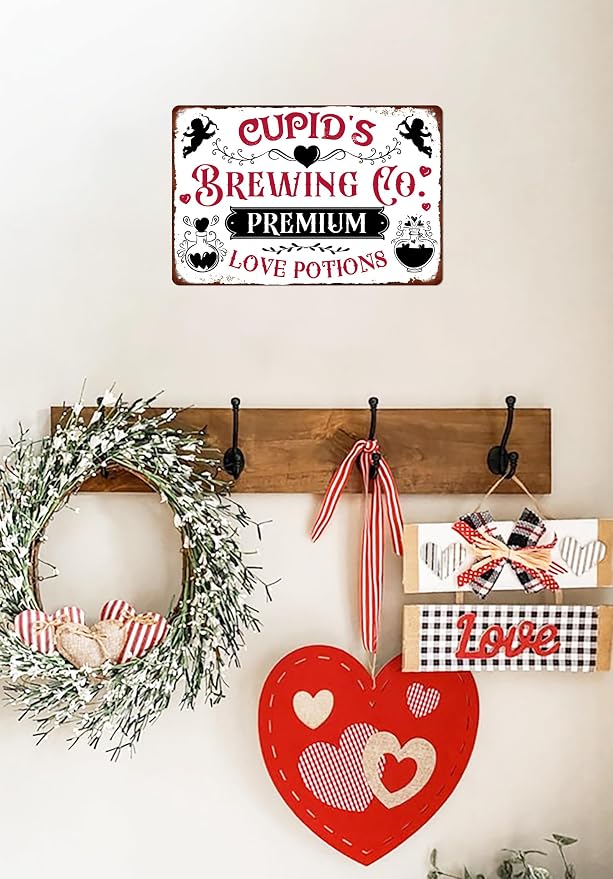Cupid's Brewing Love Potions Metal Tin Sign Valentine's Day Sign Retro Vintage Wall Art Kitchen Cafe Home Wall Decor Plaque Poster 8x12 Inch - Image 5