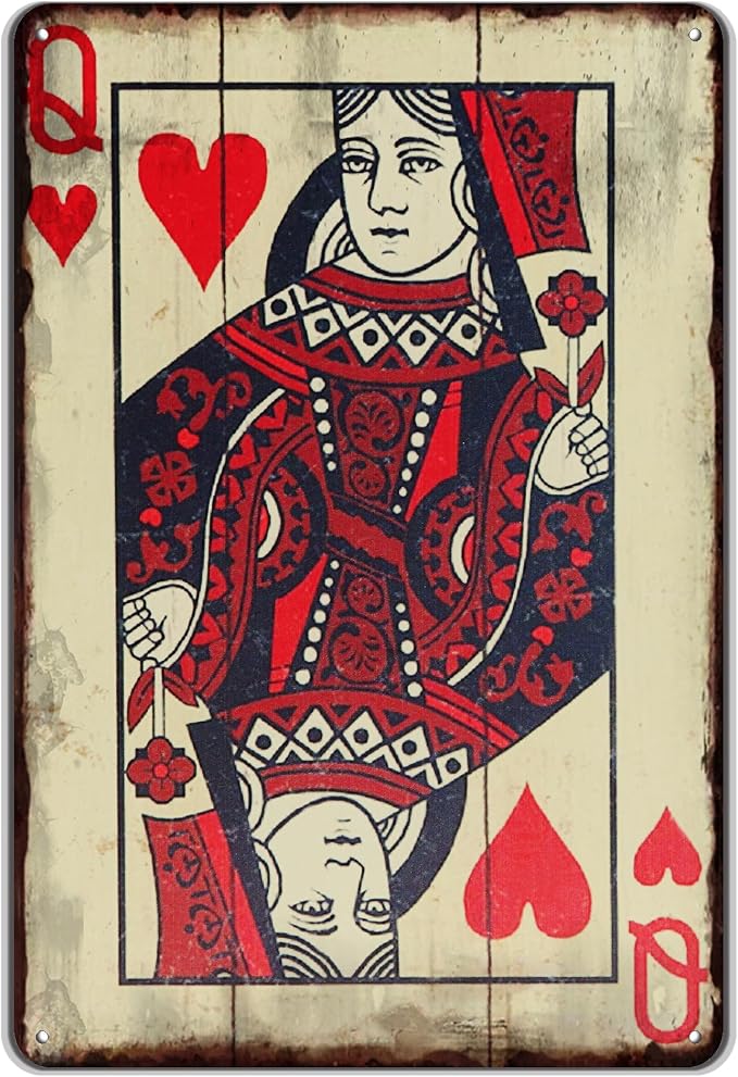 Vintage Poker Wall Decor Metal Sign Retro tin Sign Wall Decorative Signs for Man Cave Home Cafe Pub bar Shop 12x8 Inch Heart Queen by TREEPERI