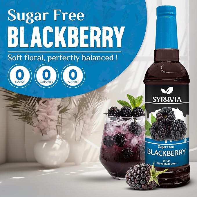 Syruvia Sugar-Free Blackberry Syrup, Flavored Syrup for Drinks, Cocktails, Lemonades, Iced Teas, and Desserts – 25.4 fl oz, With Pump - Image 3