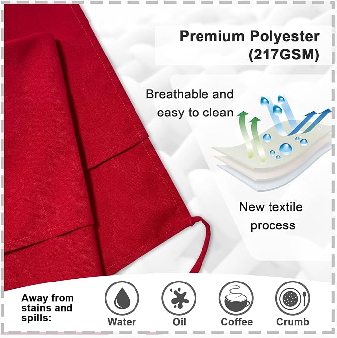 PLOYMONO 10P Red Server Apron with 3 Pockets, Short Waist Waitress Apron | Polyester Short Waiter Apron with 3 Deep Pockets, Great for Restaurant Servers, Bartenders, Hosts, Baristas - Image 3