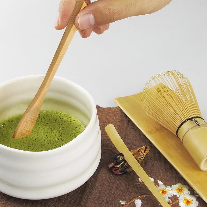 Artcome 5 Pcs Japanese Matcha Tea Set, Matcha Whisk, Traditional Scoop, Tea Spoon, Scoop Holder, Ceramic Whisk Holder Handmade Matcha Ceremony Kit For Traditional Japanese Tea Ceremony