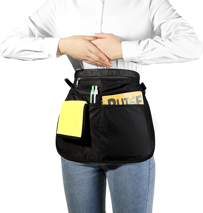 Waterproof Server Apron for Women with 5 Pockets,Quickly Put on and Take off Waitress Aprons,Work Apron for Bartender Barista