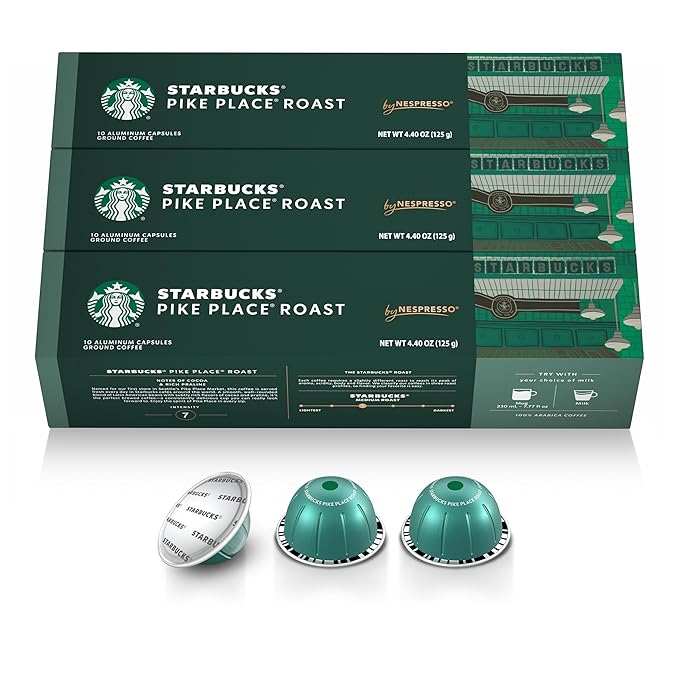 Starbucks by Nespresso Vertuo, Pike Place, Medium Roast Coffee 30-count Coffee Pods, Brews 7.8 oz.