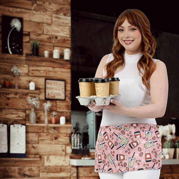 Plum Hill Cute Half Apron with Pockets - Waitress Apron for Servers ?€? Teacher Apron with 3-Pockets - Image 3