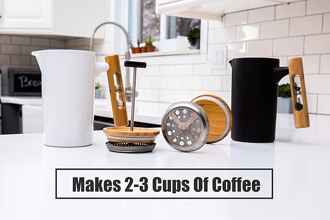 StramperPress| French Press coffee maker | HourGlass Timer| Coffee Press| (White, Ceramic)