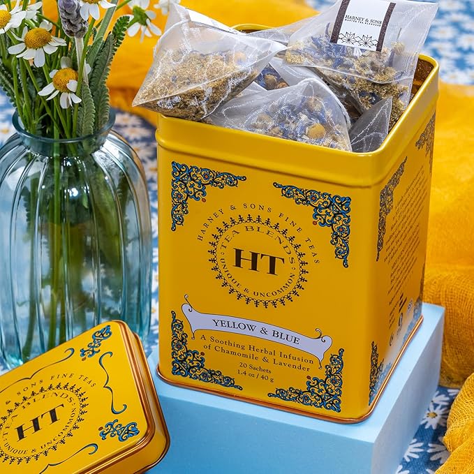 Harney & Sons Master Yellow & Blue Tea Tin - Herbal Blend of Chamomile, Lavender, and Cornflowers - 1.4 Oz, 20 Count