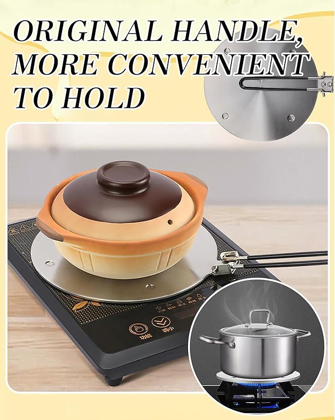 RoseFlower Induction Adaptor, 24cm/9.45" Foldable Handle Heat Diffuser Plate – Universal for Induction Cooker/Gas Stove, Portable Hob, Camping Cooker, Moka Pot Adapter Plate, Heat Diffuser for Cooking