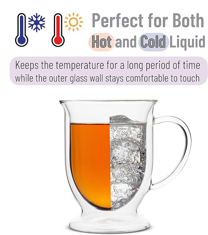 BTaT- Double Walled Glass Coffee Mugs, 12 oz, Set of 6, Glass Coffee Cups with Handle, Insulated Clear Coffee Mug for Hot and Cold Beverages, Cappuccino, Latte, Tea, Americano, Microwave Safe