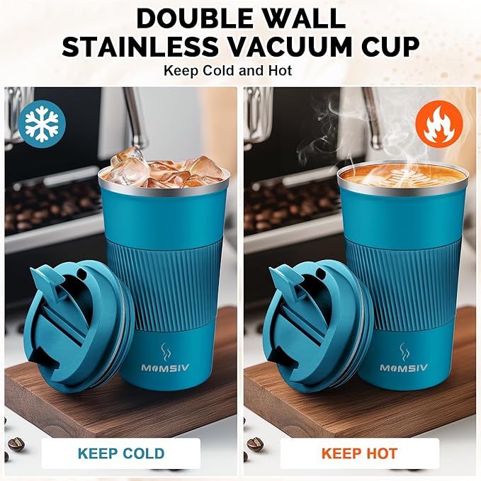 MOMSIV 17oz Travel Mug, Insulated Coffee Cup with Leakproof Lid, Vacuum Stainless Steel Double Walled Reusable Tumbler for Hot and Cold Water Coffee and Tea In Travel and Car