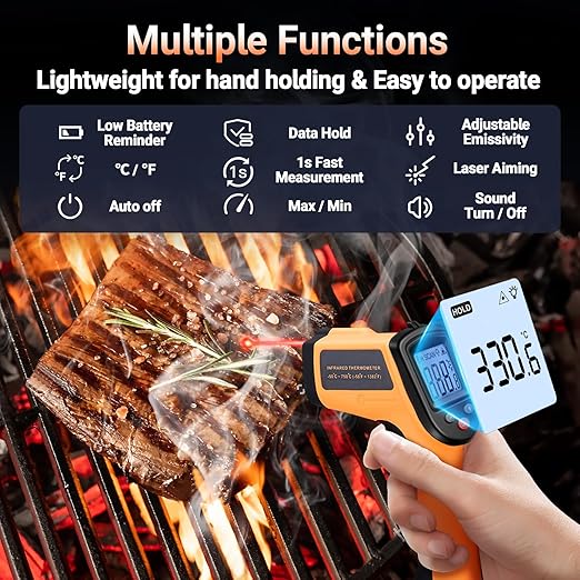 Digital Infrared Thermometer Gun for Cooking,BBQ,Pizza Oven, Infrared Thermometer Laser with Backlight,-58℉~712℉(-50℃~380℃) Handheld Non Contact Heat Laser Temperature Gun (Not for Human)
