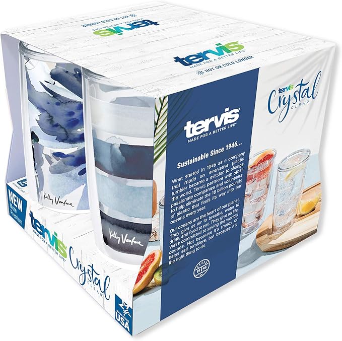 Tervis Kelly Ventura Crystal True Blue Collection Made in USA Double Walled Insulated Tumbler Travel Cup Keeps Drinks Cold & Hot, 16oz 4pk, Assorted