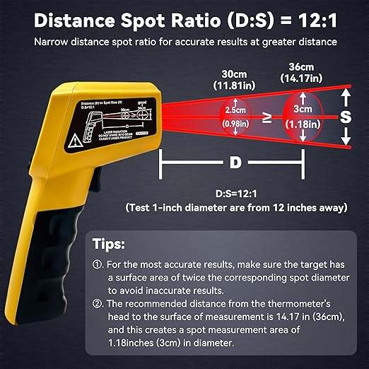 Infrared Thermometer Temperature Gun - 58 ℉~1022 ℉ (- 50 ℃~550 ℃) Non-Contact Digital Laser Infrared Ir Thermometer for Cooking, Barbecue, Food, Repair, Pet Care and Home Use(Yellow)