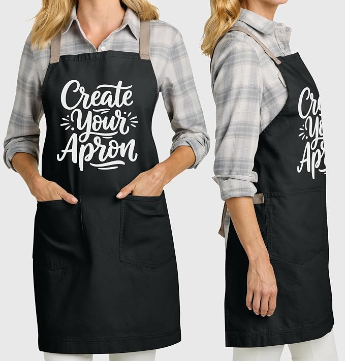TEEAMORE Custom Apron with Pockets for Women Men Add Your Text Logo Chef Kitchen Cotton Adjustable Crossback Straps - Image 4
