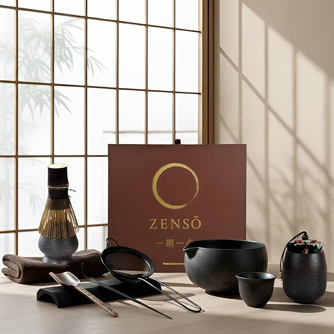 ZENSO Premium Matcha Whisk Set – 10 Piece Japanese Matcha Tea Ceremony Kit | Matcha Bowl, Tea Canister, Purple Bamboo Whisk, Whisk Holder, Sifter, Scoop & Scoop Holder, Tea Cup, Tea Cloth, Tea Spoon