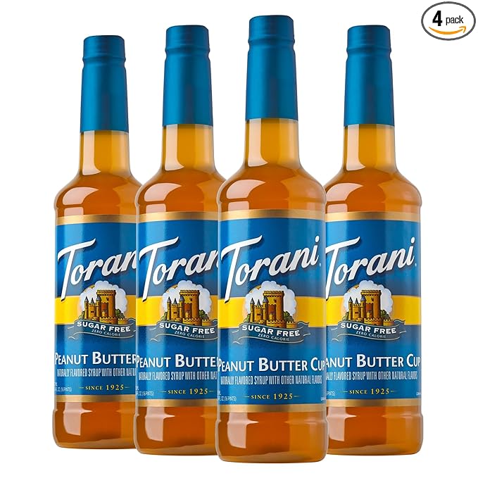 Torani Sugar Free Peanut Butter Cup Flavored Drink Syrup, 25.4 fl oz (Pack of 4)