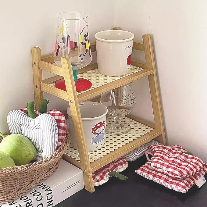 Narrow Mug Holder Countertop, Tea and Coffee Bar Station Organizer, Bamboo Matcha Stand, Cup Display Shelf, Condiment Storage Rack for Kitchen Counter Cabinet, 2 Tier - Image 4
