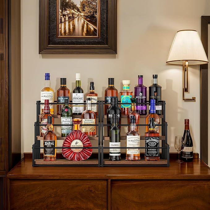 THYGIFTREE Liquor Bottle Display Shelf, 3 Tier Bar Shelf Stand for Liquor & Whiskey, Countertop Liquor Rack Organizer for Home Bar Kitchen Coffee Station - Image 6
