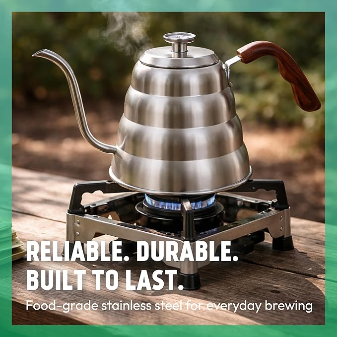 Silver Japanese Gooseneck Kettle Stovetop with Thermometer and Insulated Handle (4-piece, 40.6 oz /1200ml), Stainless Steel Pour Over Tea Stovetop Kettle, Precision Pour Kettles Pot