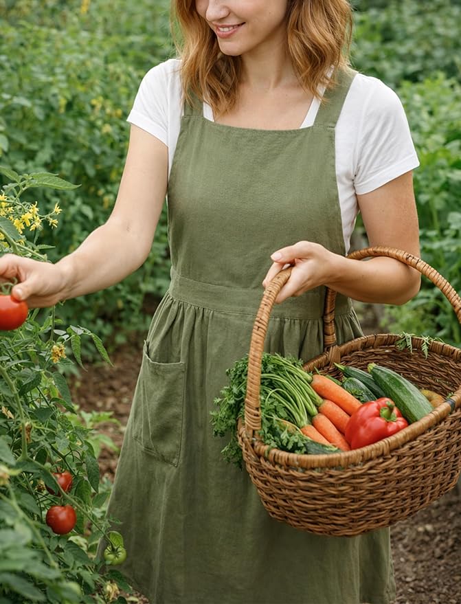 Pinknoke Cute Cotton Pinafore Aprons for Women with Pockets for Kitchen | Vintage Apron Dress,Adjustable Cross Back,2 Pockets,Long Straps,for Cooking Backing Gardening Painting Cleaning Gift Giving - Image 2