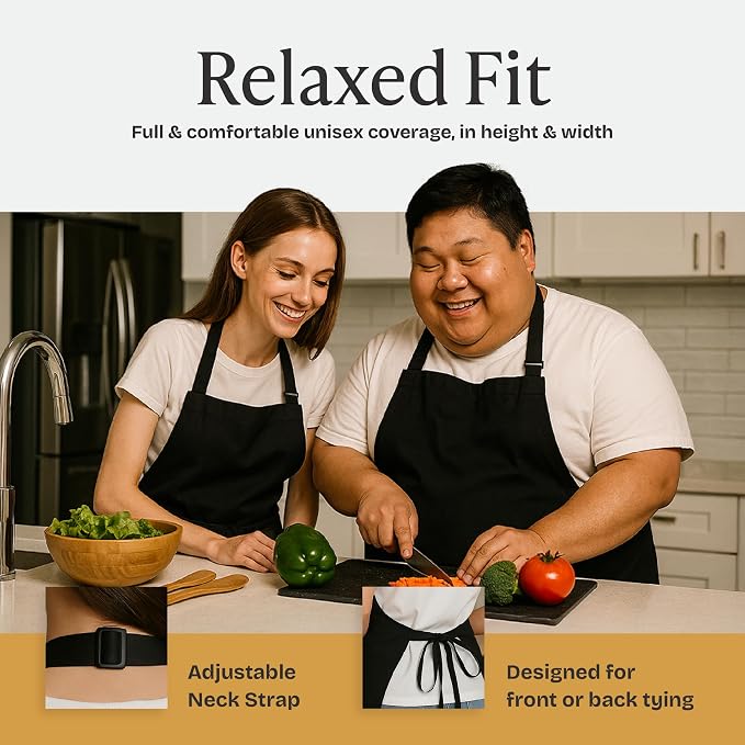 Will Well Chef Apron for Men and Women - 33" x 27" Large with 38" Waist Ties for a Comfy and Snug Fit, Durable and Lightweight, with 2 Spacious Pockets for Your Cooking Essentials - 1-Pack, Black | Unisex 33'' x 27'' Oil & Water Resistant Soft Kitchen ... - Image 6