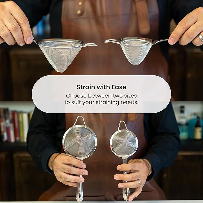 A Bar Above Fine Mesh Sieve Strainer, 304 Stainless Steel Cocktail Strainer with Ergonomic Handle, Professional Grade Bar Tool for Double-Straining Cocktails, Tea, Coffee, Herbs, and More